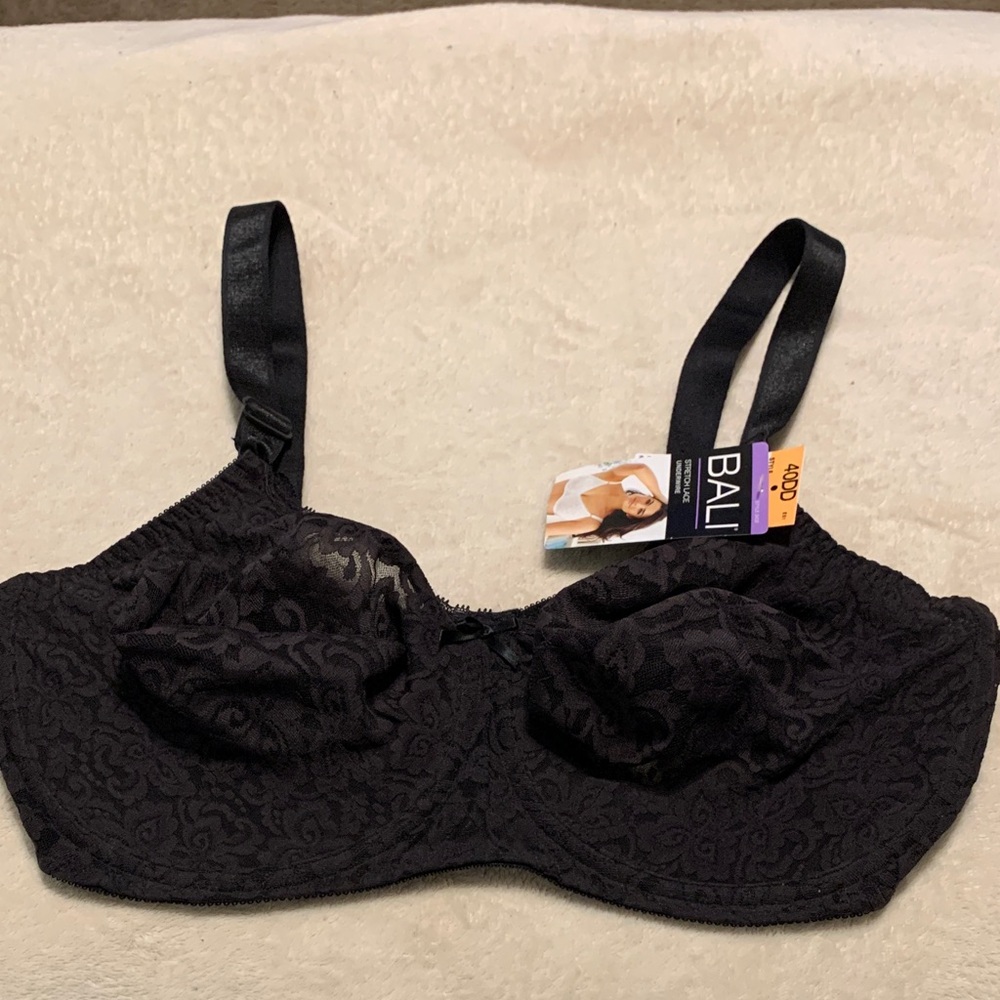 Bali Women's 40DD Full Support Elegant Black Lace Bra NWT Sexy Lacy
